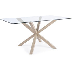 Table à manger 160x90x76 cm en verre et acier effet bois - kromi
