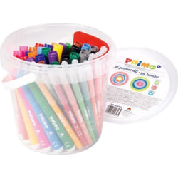 PRIMO 623BPS75 36 feutres géants et 36 feutres super-lavables pointe fine en seau de 72 12 couleurs 3 pochoirs