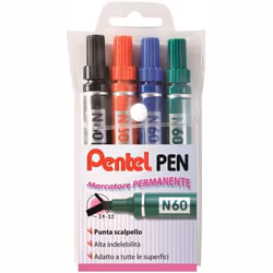 Pentel N60, 4 pièce(s), Noir, Bleu, Vert, Rouge, Pointe biseautée, Multicolore, 3,9 mm, 5,5 mm