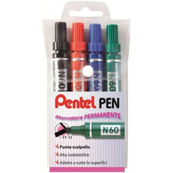 Pentel N60 marqueur 4 pièce(s) Pointe biseautée Noir, Bleu, Vert, Rouge