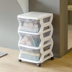 Facilitez votre rangement grâce à cette commode empilable fonctionnelle avec 3 tiroirs, simple à assembler et équipée de roue ...