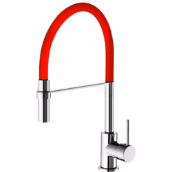 mixer lavabo à un seul levier, bec haut, douchette à main pivotante en laiton, finition chromée, tuyau en caoutchouc rouge, l ...