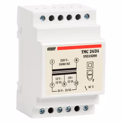 Transformateur de sécurité modulaire Vemer, avec les caractéristiques suivantes : Tension primaire 230 Vac 50/60Hz Tension se ...