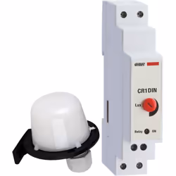 Interrupteur crépusculaire modulaire (1 module) avec sonde externe qui active le circuit de sortie lorsque la luminosité ambi ...