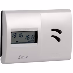 Evo.X est un chronothermostat mural avec programmation hebdomadaire et alimentation par batterie, utilisable aussi bien en mo ...