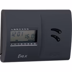Evo.X est un chronothermostat mural avec programmation hebdomadaire et alimentation par batterie, utilisable aussi bien en mo ...