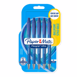Papermate Flexgrip Ultra, Clip, Stylo à bille rétractable avec clip, Rechargeable, Bleu, 5 pièce(s), Moyen