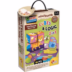 Jeu éducatif 2-en-1 - LISCIANI - Montessori Baby Bois - Cubes et logique - Animaux et associations - Dès 2 ans