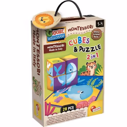 Jeu créatif 2-en-1 - LISCIANI - Montessori Baby Bois - Cubes et puzzle - Observation et dextérité - Bois et carton