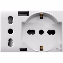 Presa schuko bipasso (UNIVERSALE) più presa std italiano P17/11, prese USB di tipo A e C uscita 5V 3A. Serie Domus colore RAL ...