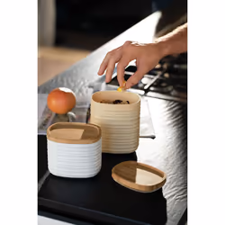 Fratelli Guzzini Tierra pot Ovale Bambou, Plastique recyclé Blanc, Bois