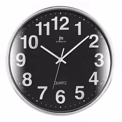 Lowell Justaminute 00816, Mur, Horloge à quartz, Cercle, Noir, Chrome, Plastique, 35,5 cm