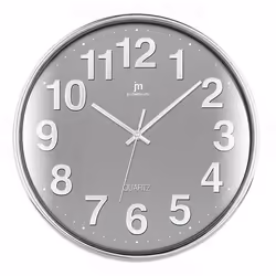 Lowell Justaminute 00816, Mur, Horloge à quartz, Cercle, Chrome, Gris, Plastique, 35,5 cm