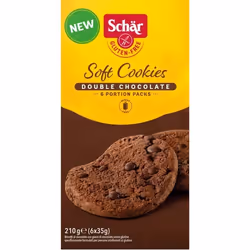 Dr. Schär Soft Cookie Double Chocolate, Cookie, Chocolat, Pépite de chocolat, 210 g, 35 g, Oeufs, Lupin, Lait, Soja, Rond
