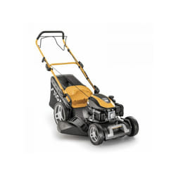 Tondeuse à gazon autopropulsée, moteur à essence de 139 cm3 et système de coupe 4 en 1 : ramassage, mulching, éjection latérale et éjection arrière.