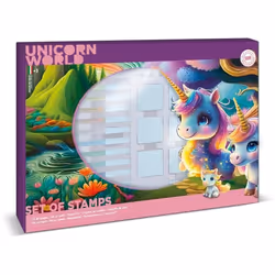Coffret de tampons - MULTIPRINT - 4978 - Licornes - 7 tampons bois et latex 12 feutres Giotto règle album coloriage