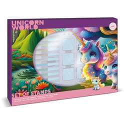 Coffret de tampons - MULTIPRINT - 4978 - Licornes - 7 tampons bois et latex 12 feutres Giotto règle album coloriage