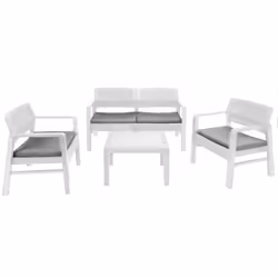 Salon de jardin 4 pièces Canapé 2 places + 2 fauteuils + Table basse Résine Blanche
