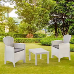 SET SALON D’EXTÉRIEUR FOGGIA - Salon effet rotin avec coussins, 100% Made in Italy, Blanc. STRUCTURE ET UTILISATION - Article ...