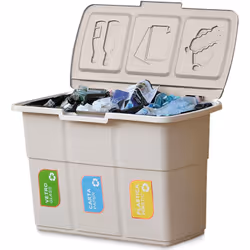 Description générale Facilitez le recyclage chez vous avec cette poubelle à trois compartiments, équipée d'un couvercle uniqu ...