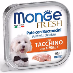 Monge Dog Fresh Pâté et Morceaux de Dinde 100g Monge Fresh est un aliment humide complet, sans céréales, pour chiens adultes ...