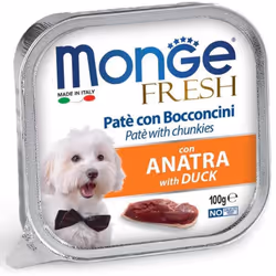 Monge Dog Fresh Pâté et Morceaux de Canard 100g Monge Fresh est un aliment humide complet, sans céréales, pour chiens adultes ...