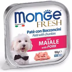 Monge Dog Fresh Pâté et Morceaux de Porc 100g Monge Fresh est un aliment humide complet, sans céréales, pour chiens adultes d ...