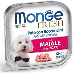 Pâté frais et morceaux de porc Monge Dog 100g