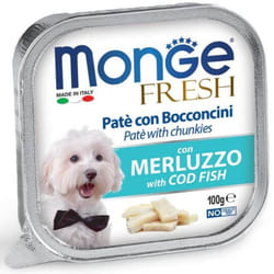 Pâté et morceaux de morue fraîche Monge Dog 100g