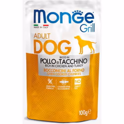 Monge Dog Grill Adult Chicken Turkey chunks avec poulet et dinde 100g Monge Grill est un aliment humide complet et sans céréa ...