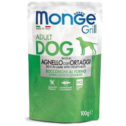 Morceaux de poulet Monge Dog Grill Adult avec agneau et légumes 100 g