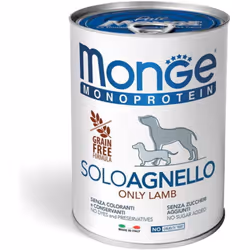 Monge Dog Monoprotein Solo Agneau 400g Aliment complet hypoallergénique sous forme de délicieux pâté d'agneau , destiné aux c ...