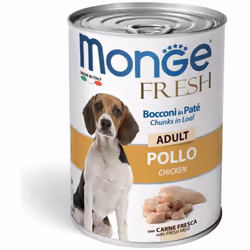 Monge Dog Fresh pâté et morceaux de poulet 400g Monge Fresh est un aliment humide complet, sans céréales, pour chiens adultes ...