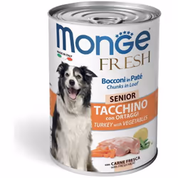 Monge Senior Dog Fresh Turkey Pate with Vegetables 400g Monge Fresh est un aliment humide complet, sans céréales, pour chiens ...