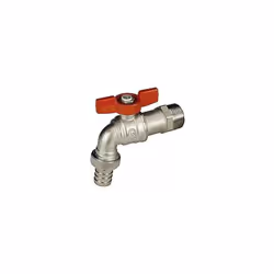 Robinet de distribution, laiton chromé, avec fixation mâle et clip de tuyau. Poignée à levier rouge. Pour les systèmes hydrau ...