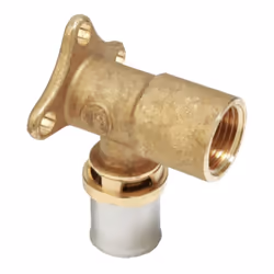 Raccord Giacomini courbé 90° fileté femelle, fileté multi-pinces, avec support pour l'installation murale. Dimensions 3/4" x  ...