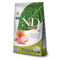 Farmina Pet Food N&D Prime, Adulte, Maxi (26 - 44kg), Moyen (11 - 25kg), Pomme, Sanglier, 12 kg