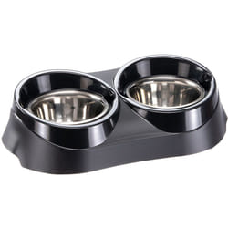 Ferplast DUO FEED Porte-gamelles en plastique avec gamelles en acier. 3 tailles. Variante 03 - Misure: 47 x 25 x h 13 cm - 1.7 L - Noir