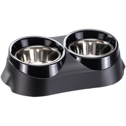 Ferplast - duo feed Porte-gamelles en plastique avec gamelles en acier. 3 tailles. Variante 05 - Misure: 60.5 x 31.5 x h 18 cm - 3.6 l - Noir