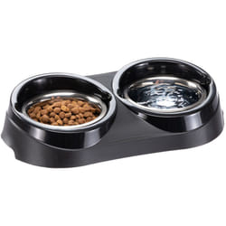 Ferplast - duo feed Porte-gamelles en plastique avec gamelles en acier. 3 tailles. Variante 01 - Misure: 38.5 x 20 x h 9 cm - 1 l - Noir