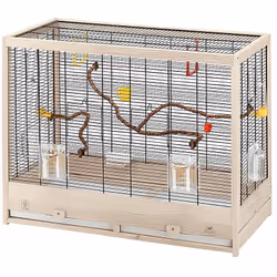 Giulietta est une cage au design minimaliste en bois conçue pour accueillir les canaris et les oiseaux exotiques. Le bois uti ...