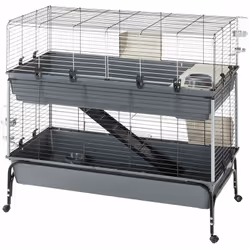 Rabbit 120 Double est une cage à lapins spacieuse de deux étages réalisé en grillage métallique peint robuste avec des colonn ...