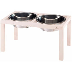 Ferplast - desco wood Porte-gamelles en bois avec gamelles en acier inoxydable pour chiens et chats. Trois tailles.. Variante 07 - Misure: 52.7 x