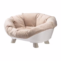 Corbeille en plastique élégante pour chats et petits chiens, coloris blanc. Elle dispose de pieds, d'une bonne aération grâce ...