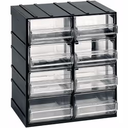 Unité de stockage modulaire en plastique L 192 x P 148 x H 230 mm avec 8 tiroirs transparents La gamme d'unités de stockage d ...
