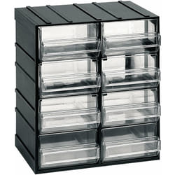 Unité de stockage modulaire en plastique L 192 x P 148 x H 230 mm avec 8 tiroirs transparents