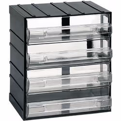 Unité de stockage modulaire en plastique L 192 x P 148 x H 230 mm avec 4 tiroirs transparents La gamme d'unités de stockage d ...