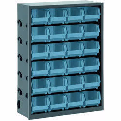 Porte-conteneurs modulaire à 6 niveaux, complet de conteneurs en plastique amovibles H12,4 x L14,6 x P23,7 cm. - dimensions H ...