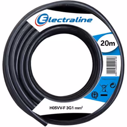 Electraline 3G1mm2 20m câble multibrins H05VV-F noir - 11705 Le câble H05VV-F peut être utilisé pour alimenter de petits appa ...