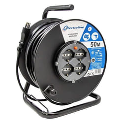 Electraline Rallonge avec Enrouleur de câble 50 m 4 Prises Pozi (Schuko + 10/16 A) Grand Fiche 16 A avec